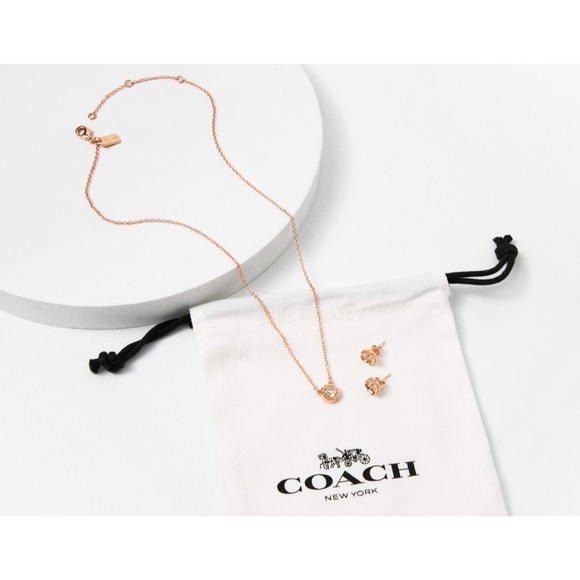 NWT Coach Open Circle Necklace and Tea Rose Stud Set - Picture 4 of 6